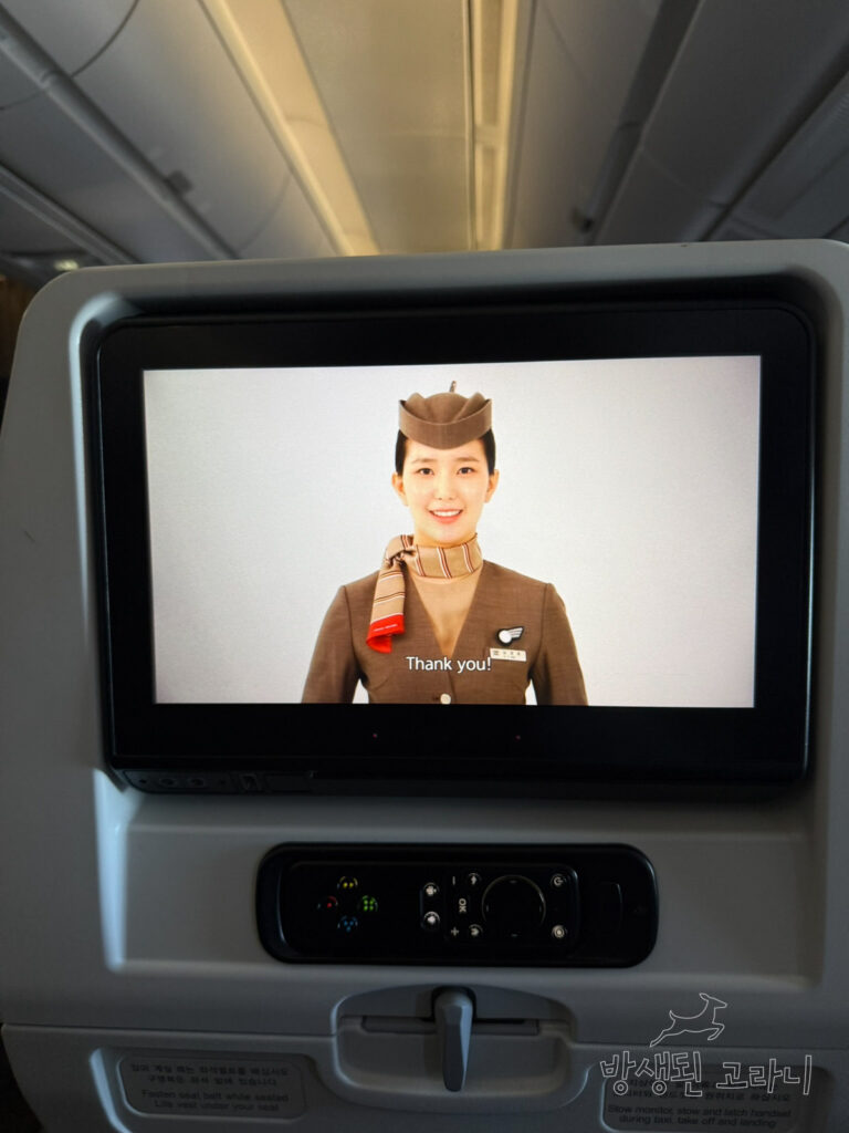 착륙 전 기내 스트레칭 영상 화면