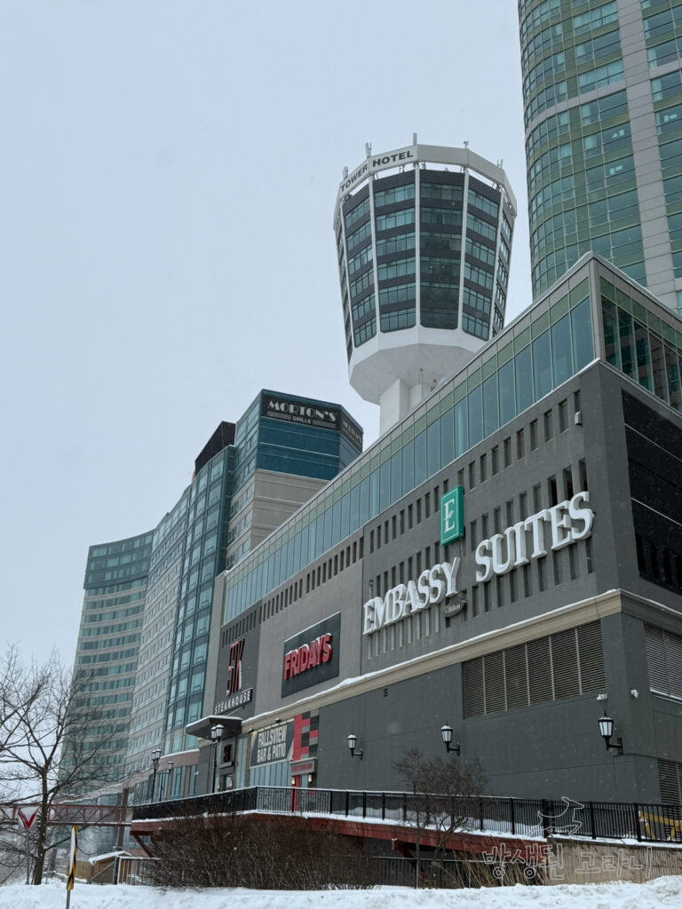 눈 내리는 날 Embassy Suites Hotel 외관