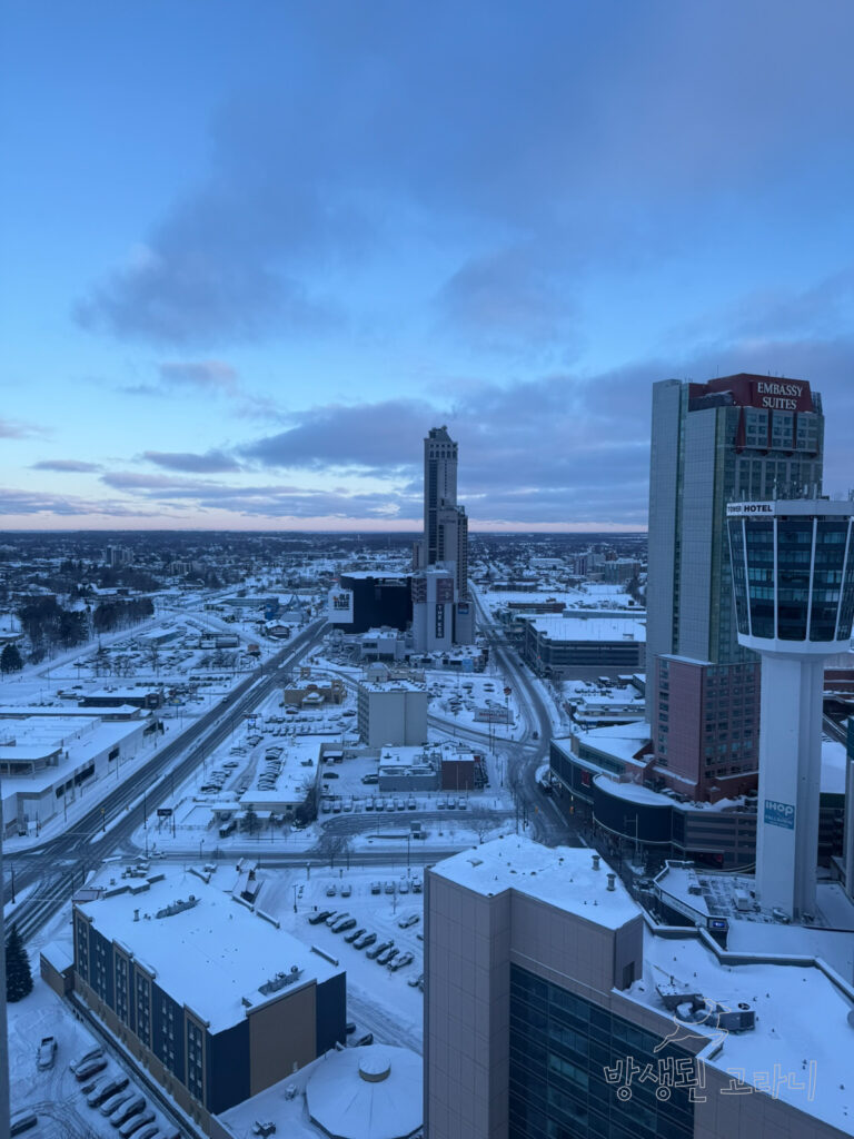 나이아가라 호텔 객실 층에서 바라본 창밖 풍경