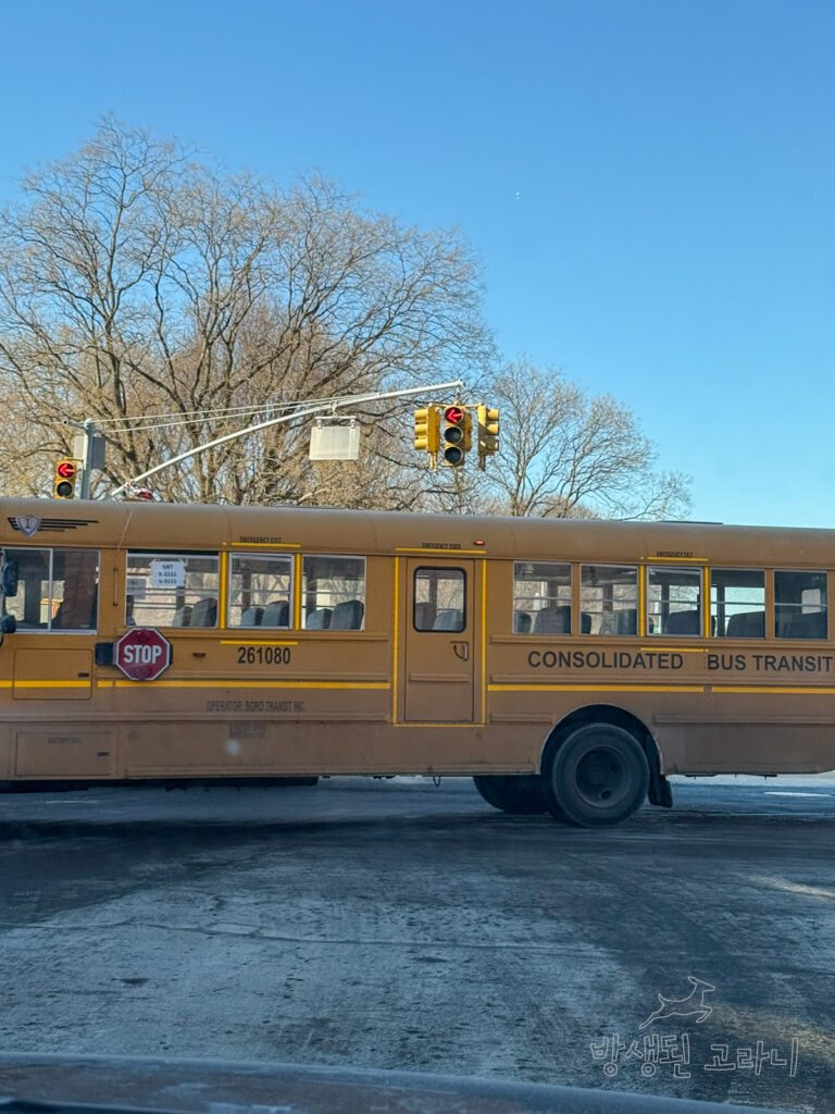 뉴욕에서 나이아가로 출발 전 도로에서 본 스쿨버스