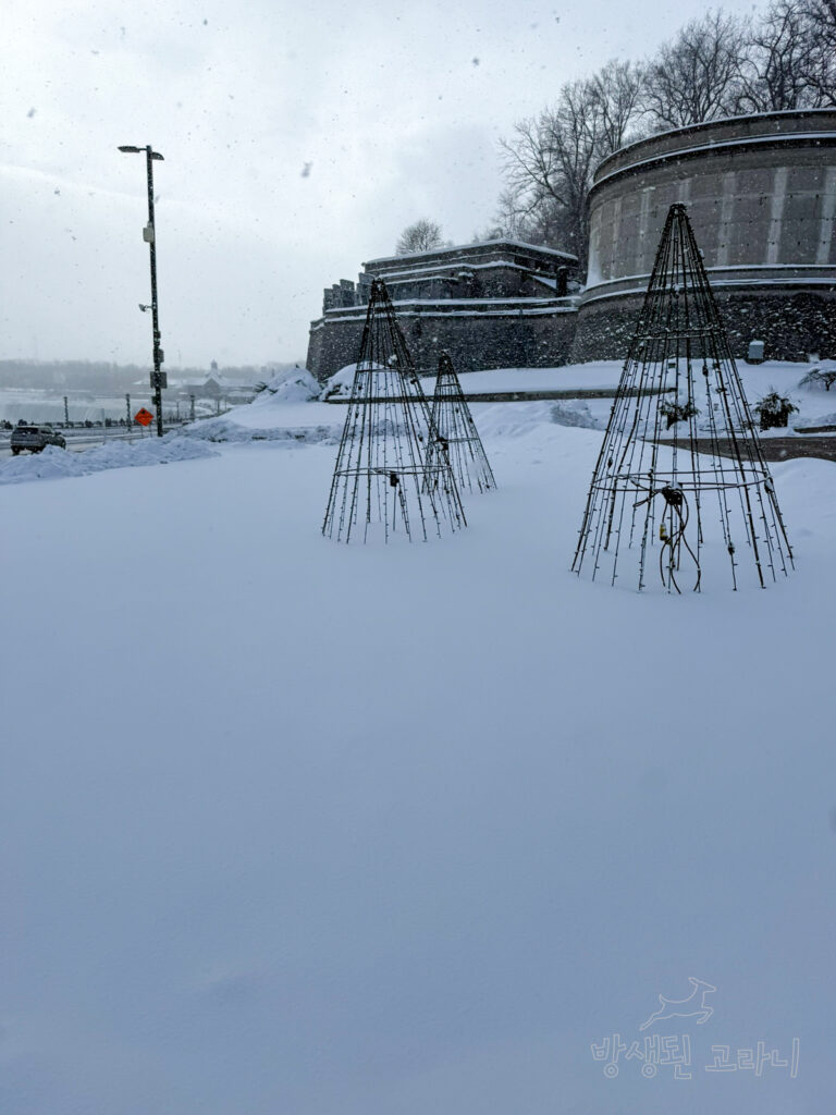 눈 내리는 나이아가라 폴스 겨울 거리